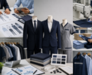 Corporate uniform manufacturing process with custom workwear, fabric selection, tailoring, quality inspection, and bulk production