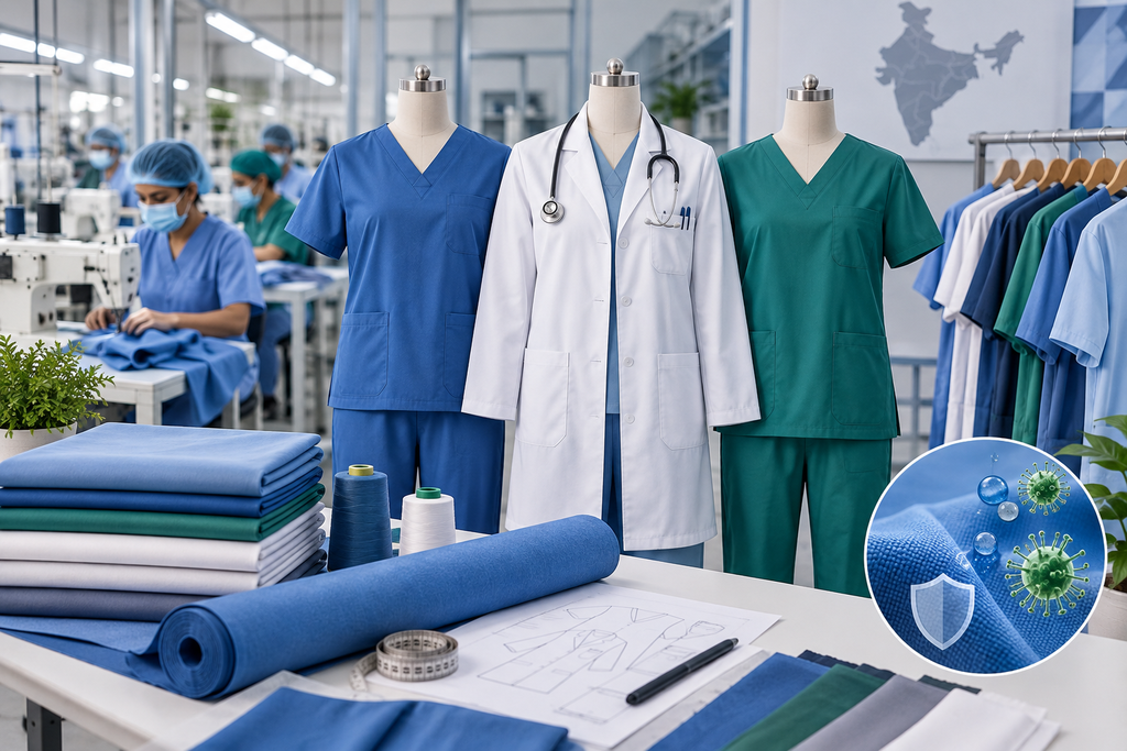 Medical scrub uniform manufacturers in India producing hospital scrubs and lab coats